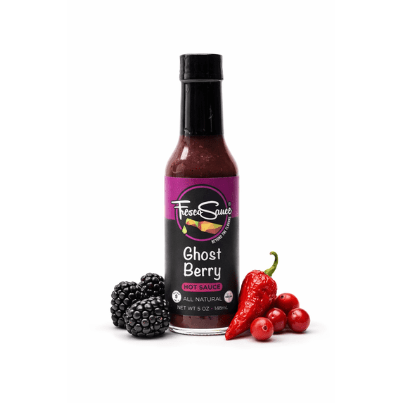 Fresco Sauce Ghost Berry Hot Sauce, Ghost Pepper, Blackberry, Cranberry Juice, Gluten Free, Vegan, All Natural