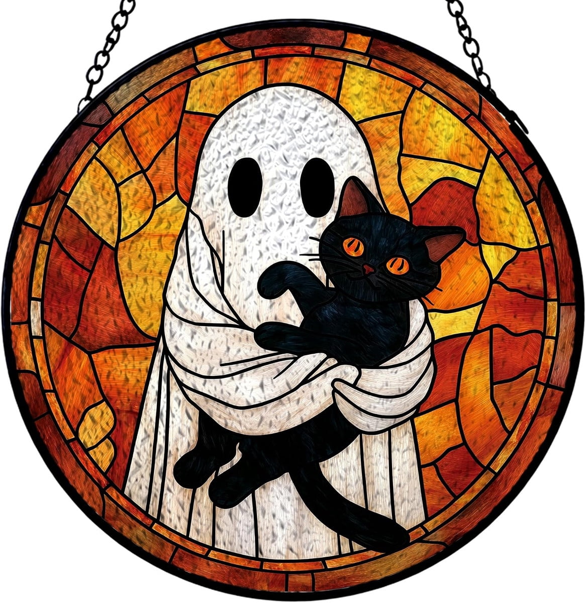 What Is Window Fall Ghost Black Cat Halloween Fall Cute Stained Glass Window Hanging ...