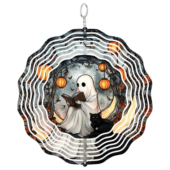 Ghost Black Cat Moonlight 3D Wind Spinner Kinetic Hanging Garden Decor Stainless Steel