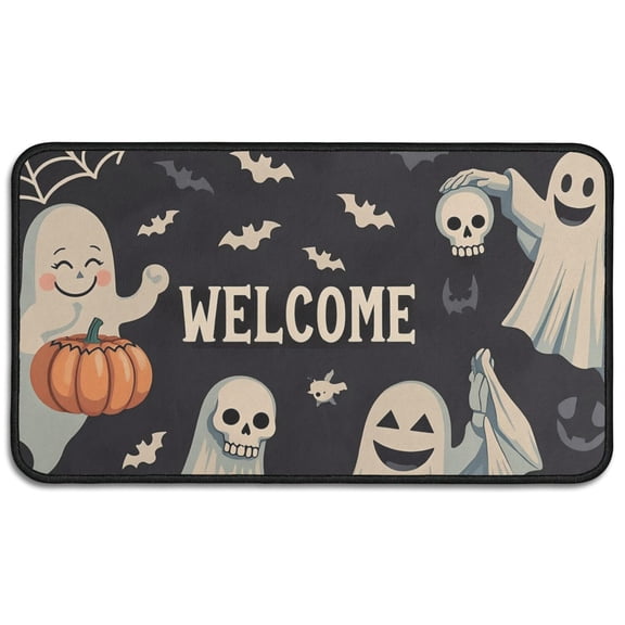 Ghost Boo Spooky No Slip Welcome Mats 30x17 Inch Happy Halloween Protection Throw Rugs Layered Door Mats for Entryway Porch Entryway Home