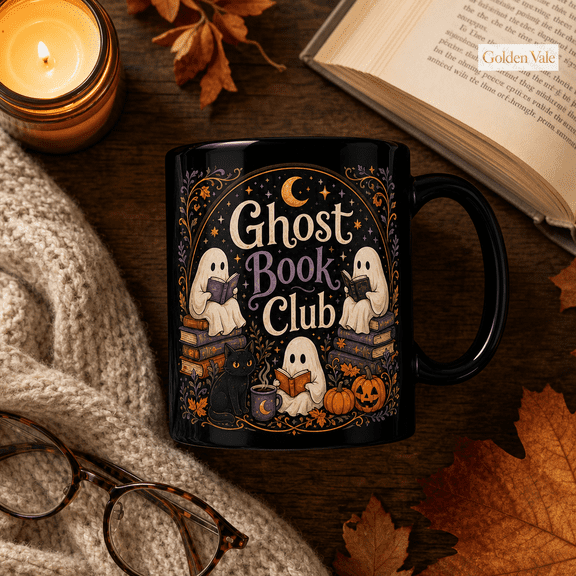 Ghost Book Club Mug, Cozy Halloween Reading Cup for Book Lovers