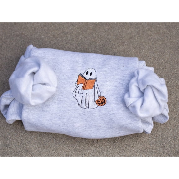 Ghost Book Halloween Embroidered Sweatshirt