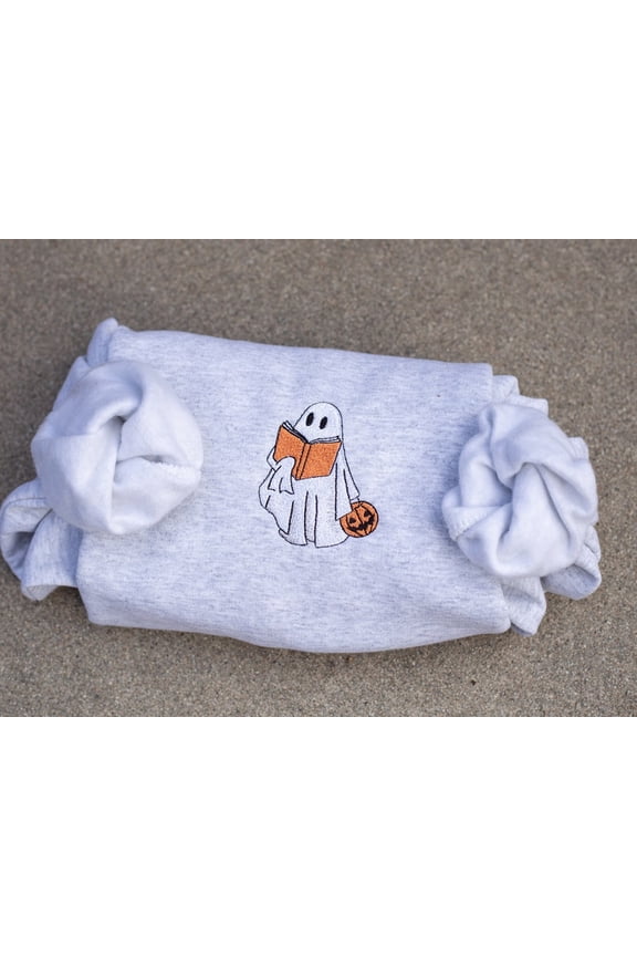 Ghost Book Halloween Embroidered Sweatshirt