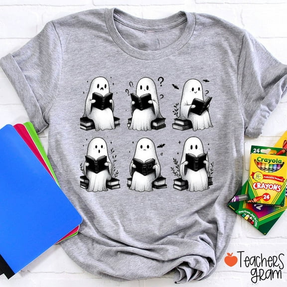 Ghost Book Reader Teacher T-Shirt, Funny Halloween Teacher Shirt, Spooky Season Classroom Tee, Fall Shirt