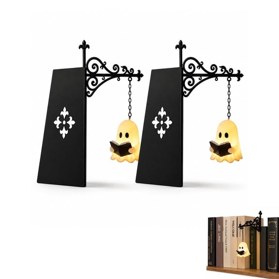 Ghost Bookshelf Lamp Resin Metal Warm LED, Bookshelf Lighting & Book Shelf Lamp for Bookcase Lights Library Staging