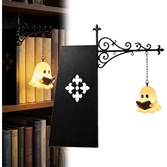 Ghost Bookshelf Lantern, Iron Decorative Bookshelf Lighting, Vintage Ghost Reading Light, Warm LED Nightlight, Miniature Hanging Shelf Lamp, Portable Shelf Decor
