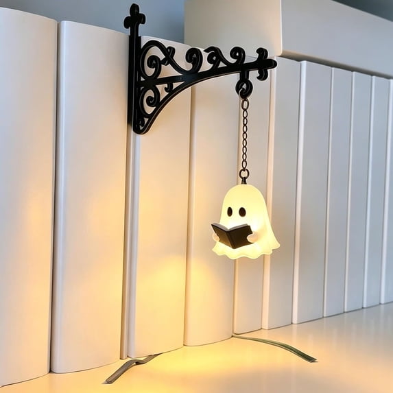 Ghost Bookshelf Lantern Lamp, Cute Reading Ghost LED Light with Warm Glow, Decorative Shelf Lighting for Bookcase Office Desk