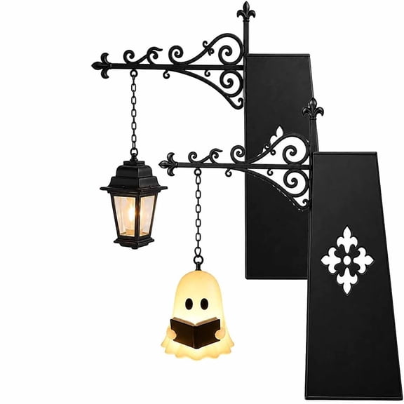 Ghost Bookshelf Lantern, Library Mini Bookshelf Lamp, Little Cute Lantern, Miniature Halloween Vintage Patchwork Reading Book LED Nightlight for Bookshelf Display(2 PCS)