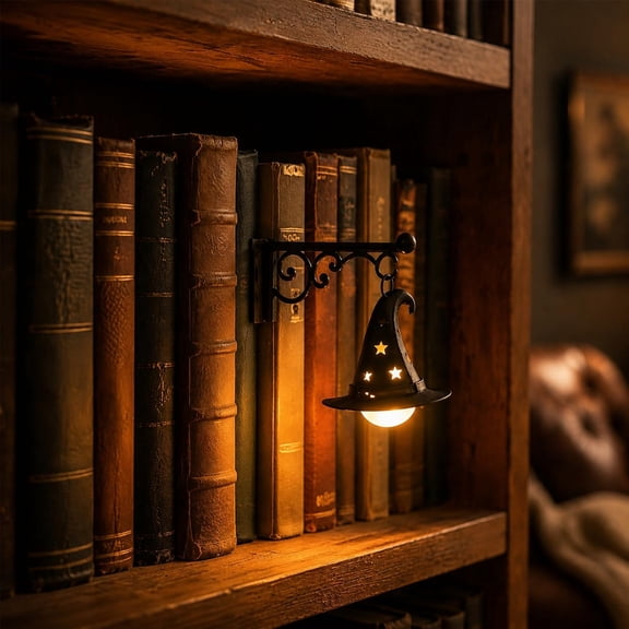 Ghost Bookshelf Lantern Light, Mini LED Library Lamp Slides Between Books, Warm Amber Reading Nook Decor for Book Lovers, Shelf & Home Library Lighting