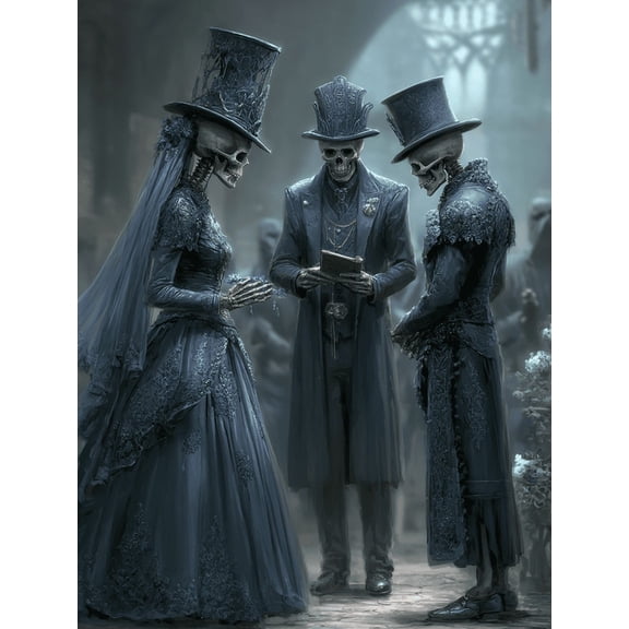 Ghost Bride Skeleton Officiant Canvas Gothic Cemetery Spooky Halloween Wall Art
