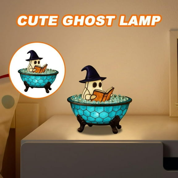 Ghost Bubble Bath Lamp, Adorable Ghost Reading Night Light, Light Up Ghost Night Light, Spooky Halloween Decorations for Table, Shelf, Fireplace