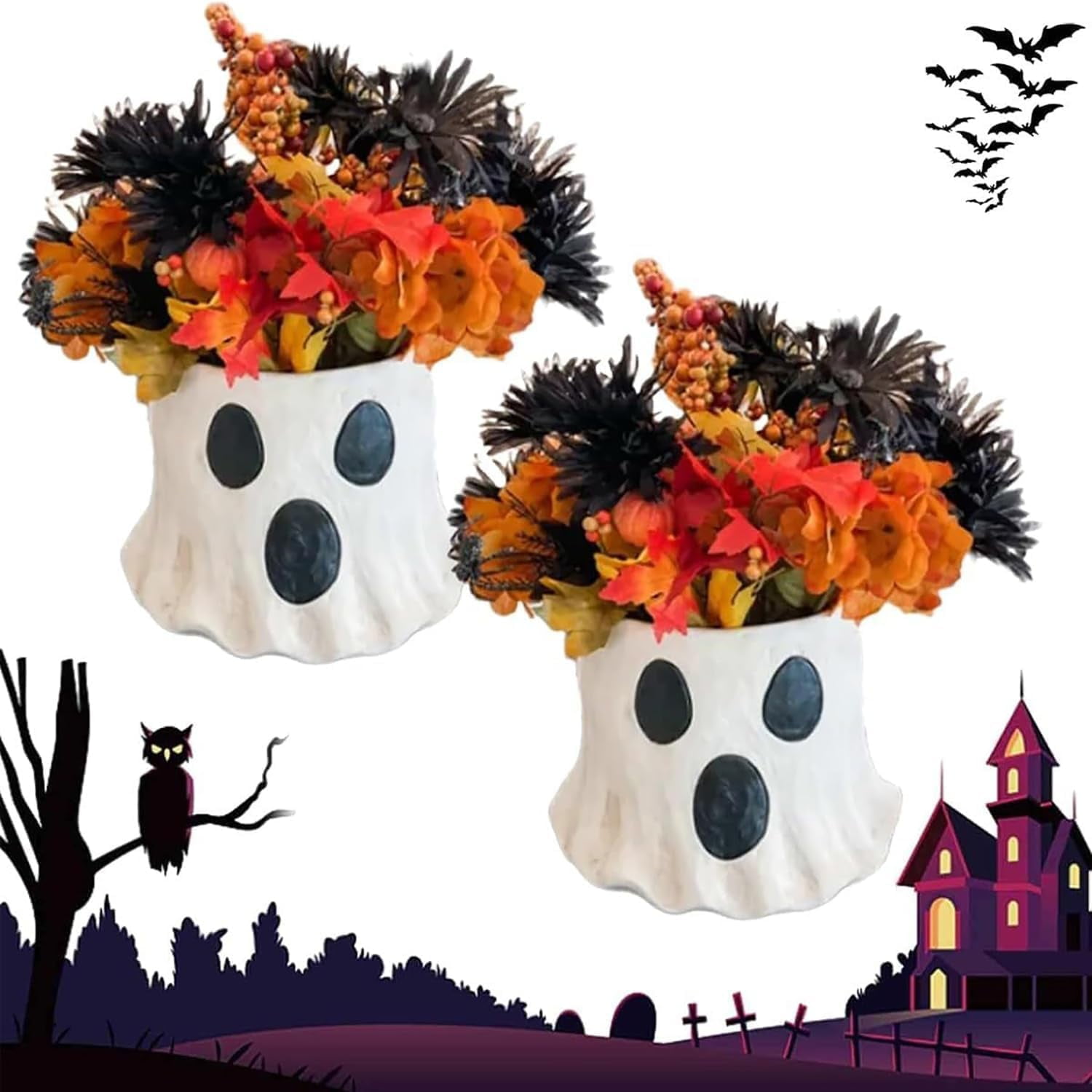 Ghost Bucket Decor, Mud Pie Ghost Bucket, Ghost Planter Pot,