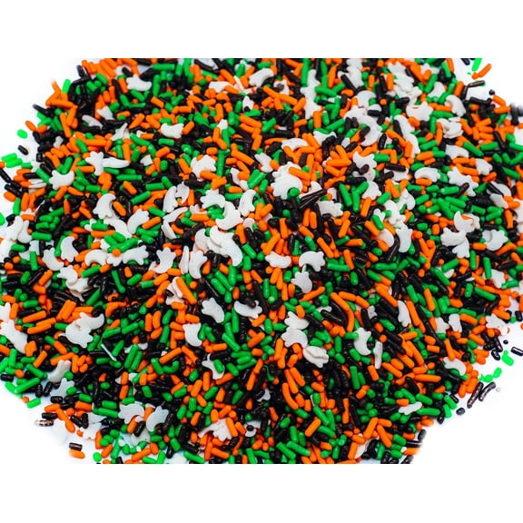 Ghost Bumps Sprinkle Mix - 12 oz Resealable Stand Up Candy Bag - Halloween Themed Sprinkles w/White Ghosts - Green, Orange, & Brown Colors - Festive Toppings for Desserts and Snacks