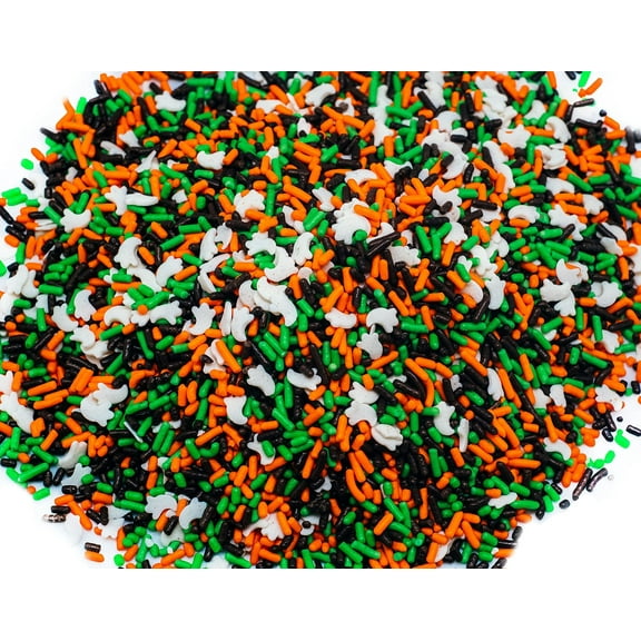 Ghost Bumps Sprinkle Mix - 4 oz Resealable Stand Up Candy Bag - Halloween Themed Sprinkles w/White Ghosts - Green, Orange, & Brown Colors - Festive Toppings for Desserts and Snacks