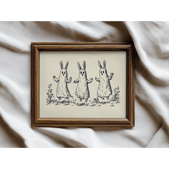 Ghost Bunnies Wall Art Print, Whimsical Halloween Cottagecore Nursery Decor