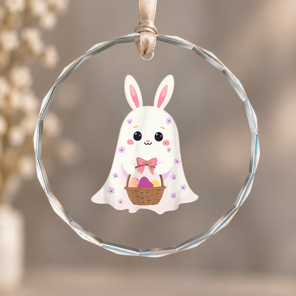 Ghost Bunny Egg Basket Theme Ornament, Home Decor, Circle Glass Ornament