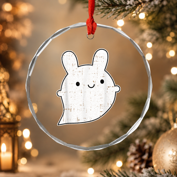 Ghost Bunny Lazy Halloween Cute Rabbit Ornament, Holiday Decor, Circle Glass Ornament