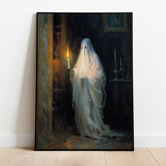 Ghost By Candle-light Poster Spooky Canvas Print Canvas Painting Wall Art For Home Farmhouse Living Room Halloween Bedroom Decor Unframed