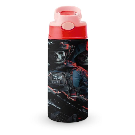 Ghost Call of Duty Mobile Insulated Stainless Steel Water Bottle with Straw Vacuum Water Tumbler Reusable Leak Proof Cup