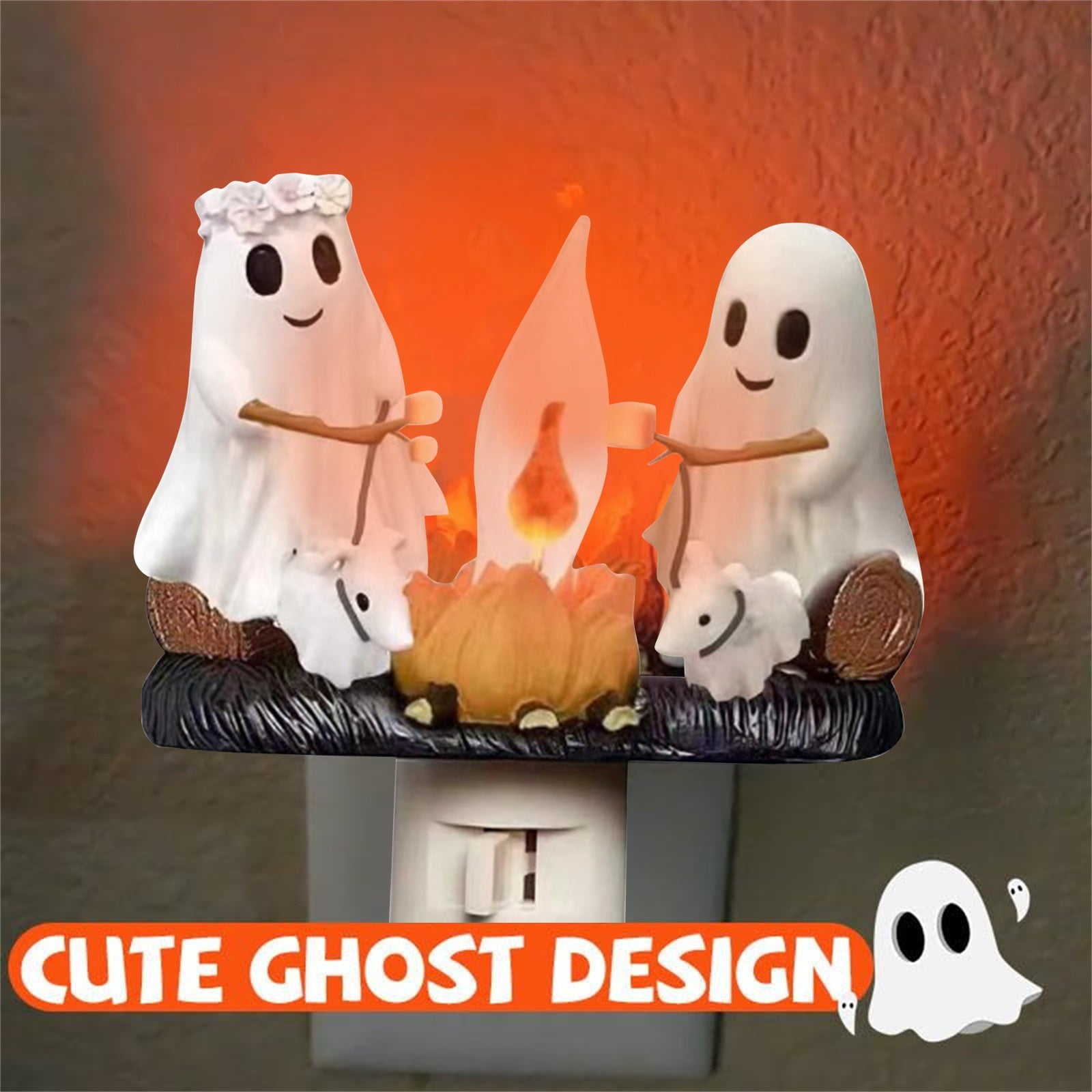 Ghost Campfire Flickering Night Light, 2024 New 3D Spooky Fire Marshmallow Night Light, Ghost