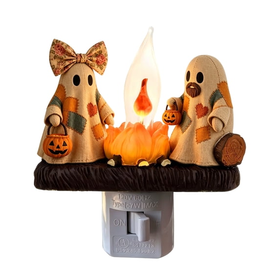 Ghost Campfire Flickering Night Light, 5.5in 3D Small Electric Faux Campfire Night Light,Ghosts Campfire Flicker Flame Nightlight, LED Campfire Night Lights Halloween Decor