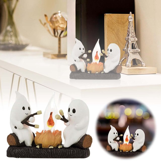 Ghost Campfire Flickering Night Light, Halloween Night Lights Plug into Wall, Ghost Pumpkin