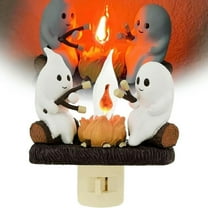 Ghost Roasting Campfire Flicker Flame Night Light, Ghost Roasting Marshmallows Night Light, Ghost Pumpkin Night Light Dusk to Dawn Led Lamp, Funny Halloween Decor