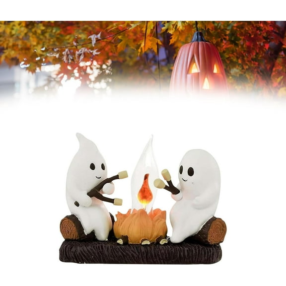 Ghost Campfire Flickering Nightlight, 2024 Ghost Roasting S'mores At Campfire Nightlight, Faux Campfire Night Light Plug into Wall,Spooky Fire Marshmallow Night Light Halloween Gifts (1 Pack B)
