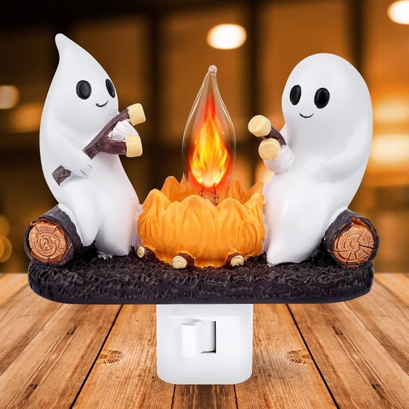Ghost Campfire Flickering Nightlight, Ghosts Campfire Nightlight Cute Ghost Halloween Night Light 3D Flames 360 Degree Plug, Ideal Gifts for Halloween, Ghost Room Indoor Decor