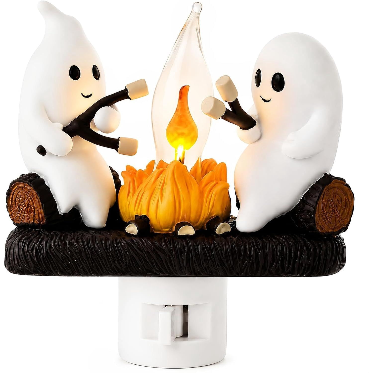 Ghost Campfire Night Light, Plug-In Wall Flickering Flame Nightlight, 3D Resin Halloween Decoration for Bedroom and Hallway