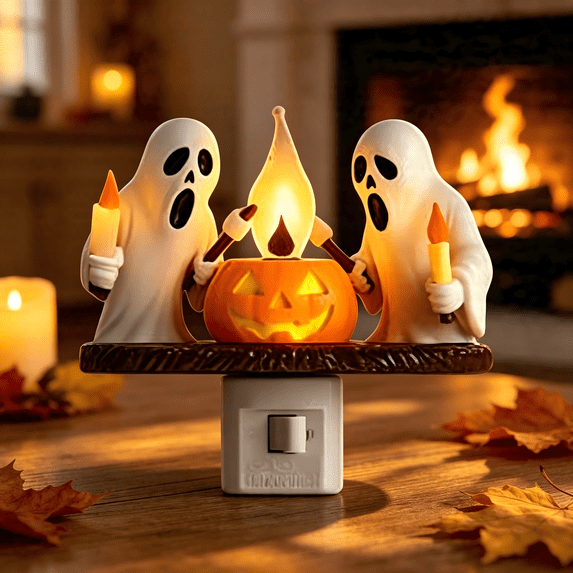 Ghost Campfire Nightlight, Ghost Flickering Night Light, Campfire Flame Halloween Nightlight USB Powered Wall Decor