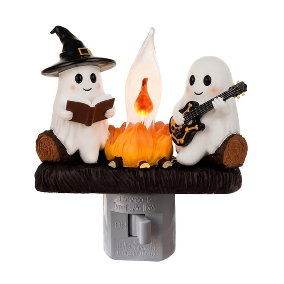 Ghost Campfire Nightlight, Ghost Flickering Night Light, Campfire Flame Halloween Nightlight USB Powered Wall Decor