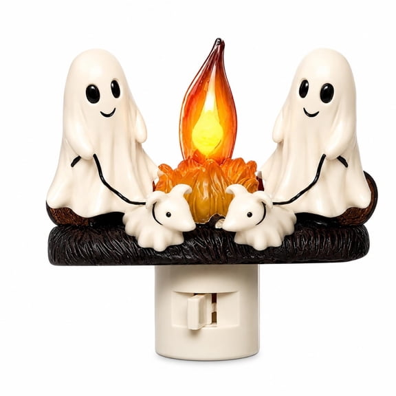 Ghost Campfire Nightlight, Plug-in Wall Flickering Flame Night Light, Halloween 3D Cute Spooky Marshmallow Ghost Decorations for Bedroom, Hallway, Living Room,Hallowmas Gifts for Ghost Lovers