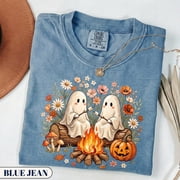 Ghost Campfire Tee Halloween Shirt Retro Spooky Season Apparel Cute Autumn Outfit