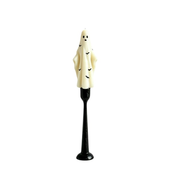 Ghost Candle Holder - Black Holder with Spooky Floating Phantom Taper Candles(wax) for Halloween Decor
