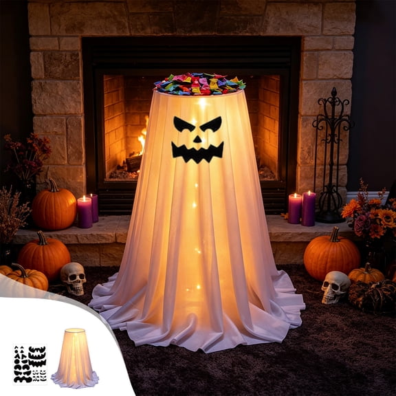 Ghost Candy Bowl, Floor Stand, Halloween Party Decor, Large 31-Inch Capacity, Remote Control Lighting, and Sturdy Iron Support for Porch, Party Table, and Trick-or-Treat Station.