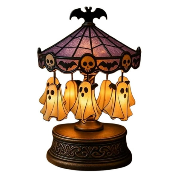 Ghost Carousel Lamp,Ghost Bat,Halloween Decorations,Ghost Carousel Lights,Ghost Night Light Up Kit,Halloween Spooky Ghost Carousel Lamp Decorations Indoor,Rechargeable Vintage Carousel Decor