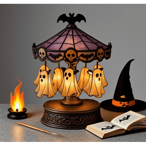Ghost Carousel Light, Halloween Ghost Carousel Night Light Decor, Halloween Party Decorations Indoor, Spooky Ghost Light Decor for Indoor Home Table Room Kitchen Office
