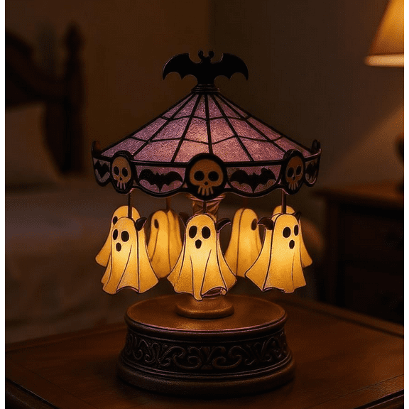 Ghost Carousel Lights, Plug-in Automatic Carousel,Ghost Night Light Up Kit, Halloween Spooky Ghost Carousel Lamp Decorations Indoor, for Halloween Party or Gift