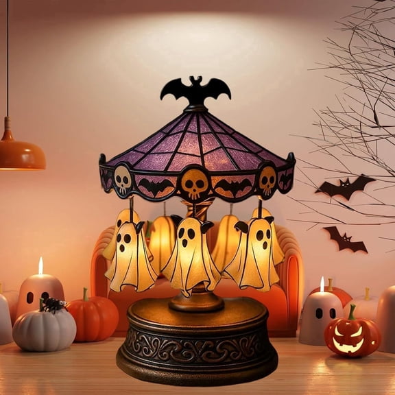 Halloween Ghost Carousel Lights, Plug-in Automatic Carousel,Ghost Night Light Up Kit, Spooky Ghost Carousel Lamp Decorations Indoor, for Halloween Party or Gift