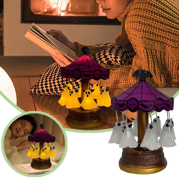Ghost Carousel Night Light USB Powered - Rotating Projector Night Light for Kids Nursery, Bedroom, Halloween Decor with Shadow Effects and Soothing Ambient Lighting