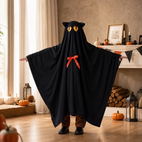 Ghost Cat Cape Costume Outfit For Halloween Cosplay Role Play Party Stage Performance Themed Event Dress Up Outfit For Youth, Seasonal Photography And Festive Costume Gathering Events