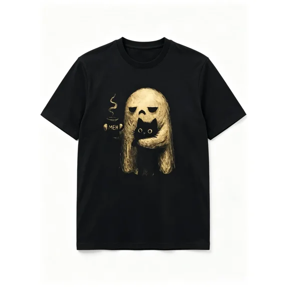 Ghost Cat Graphic T-Shirt, Funny Halloween Gift for Introverts, Tshirt