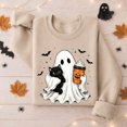 thumbnail image 1 of Ghost Cat Halloween Sweatshirt, Ghost Holding Black Cat Sweatshirt, Halloween Cat Lover Gift, 1 of 6