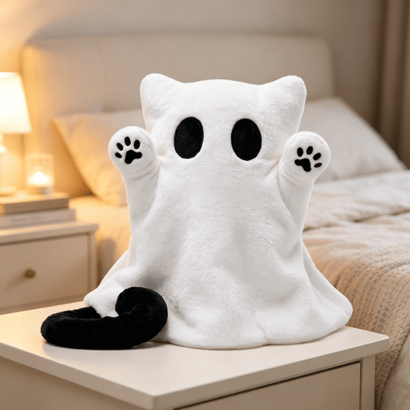 Ghost Cat Plush Toys, Halloween Stuffed Animals, Halloween Decorations Indoor, Cute Ghost Kitten Plush Ornament for Couch Bedside Seasonal Halloween Home Styling