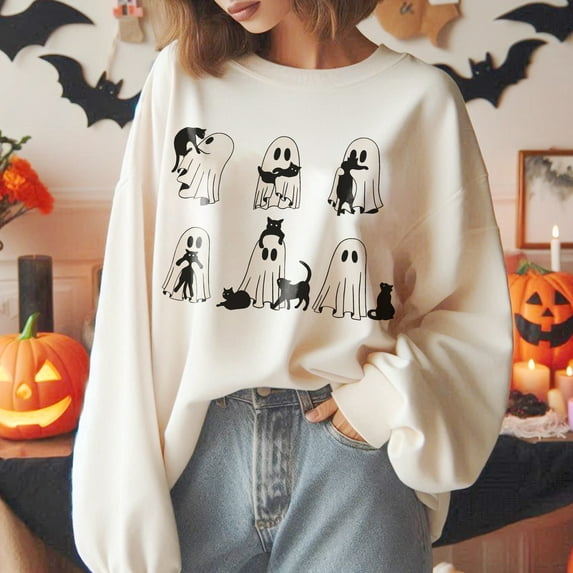 Ghost Cat Shirt, Cat Ghost T-Shirt, Cute Cat Lovers Shirt, Retro Ghost Halloween, Halloween Cat T-shirt, Spooky Season Gift