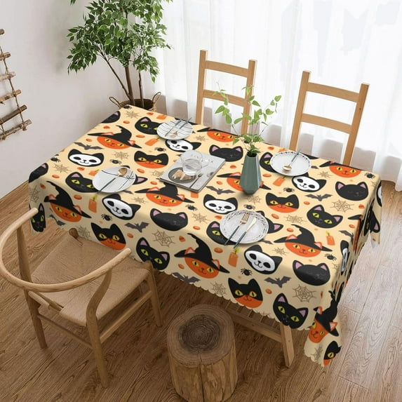 Ghost Cat Tablecloth Rectangular Halloween Table Cloth Washable Wipeable Table Cover for Party Picnic Dinner Halloween Decor 60" X 84"