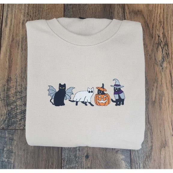 Ghost Cats Halloween Embroidery Sweatshirt