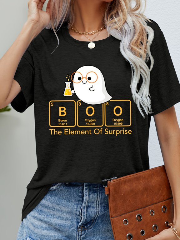 Ghost Chemical Elements Print T-Shirt, Short-Sleeve Crew Neck Casual Top for Summer And Spring, Women'S Apparel