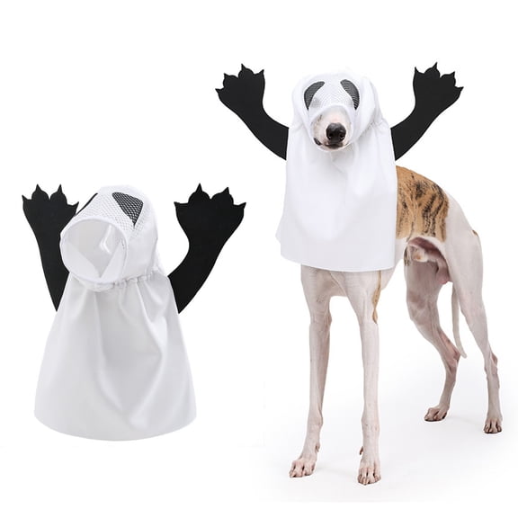 Ghost Cloak Dog Halloween Costume, Funny White Ghost Pet Halloween Costumes for Halloween Trick-or-Treat Party Cosplay and Photo Props (White)